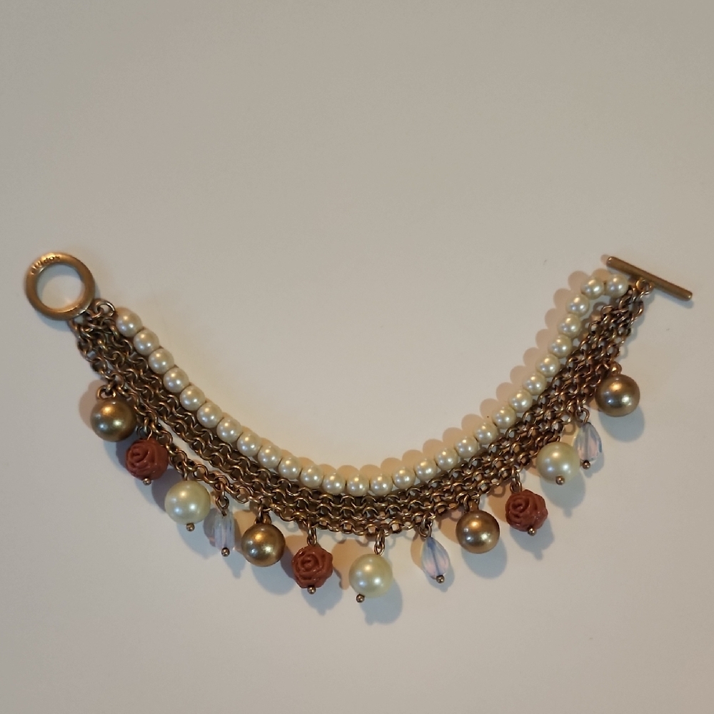 Gilded Rose- Elegant Pearl and Rose Gold Bracelet 7-1/2in